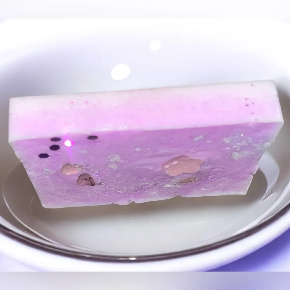 Rose vanilla SHIMMER soap handmade goat milk & oatmeal butter 2x3in 4.5oz